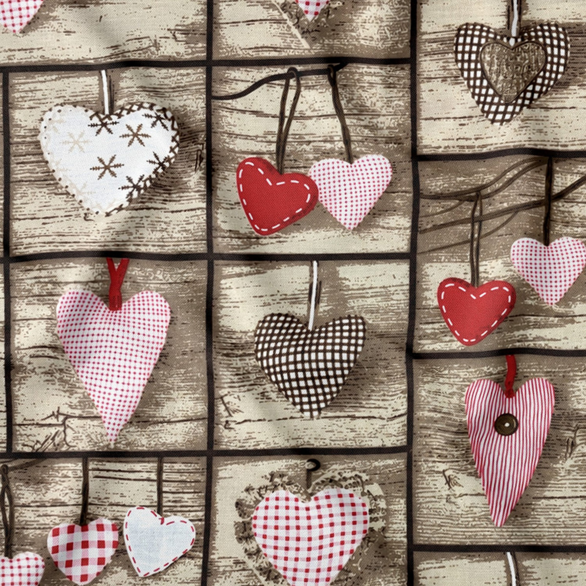 Bavlněná látka - vánoční patchwork, červená a hnědá