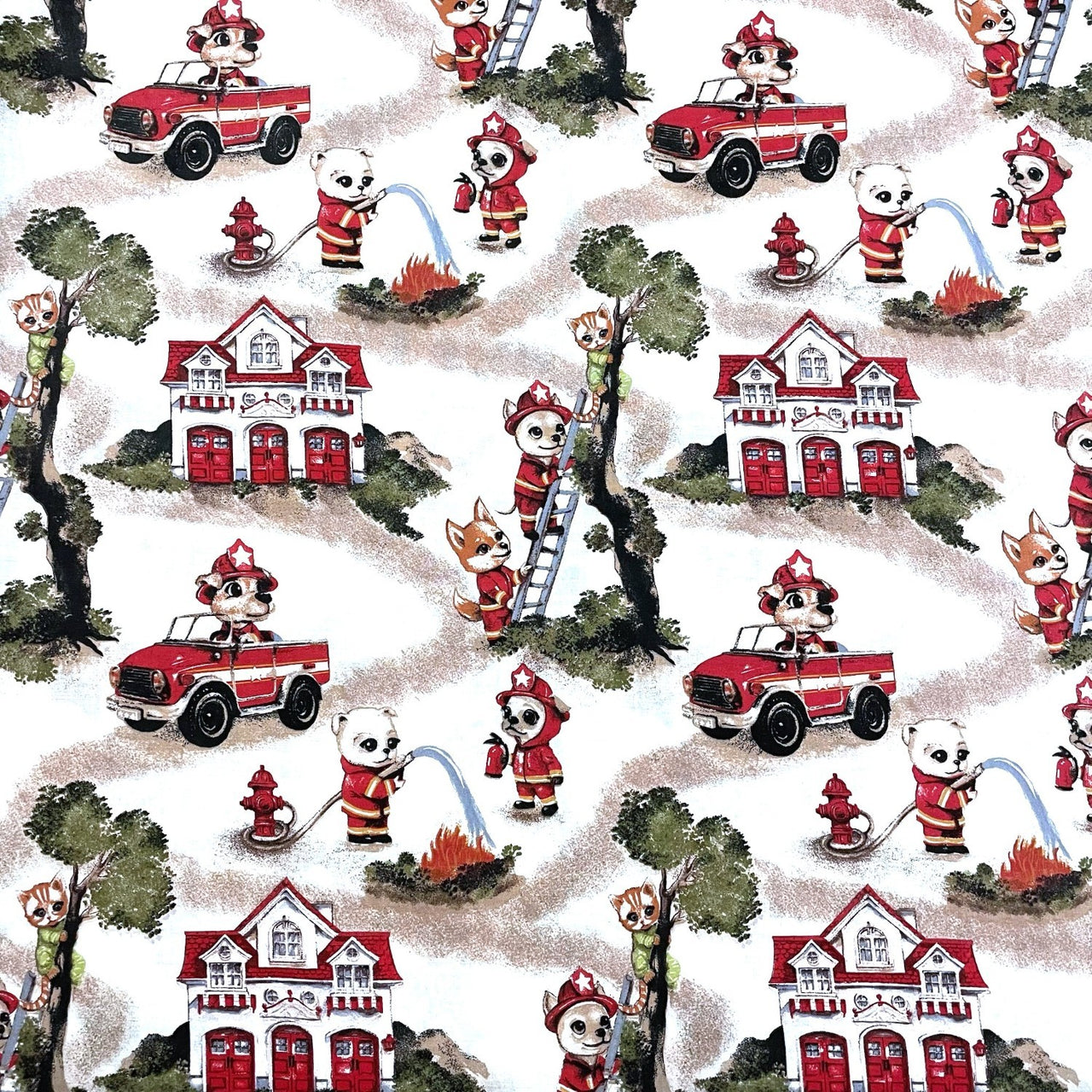 Cotton Fabric - Animal Fire Brigade