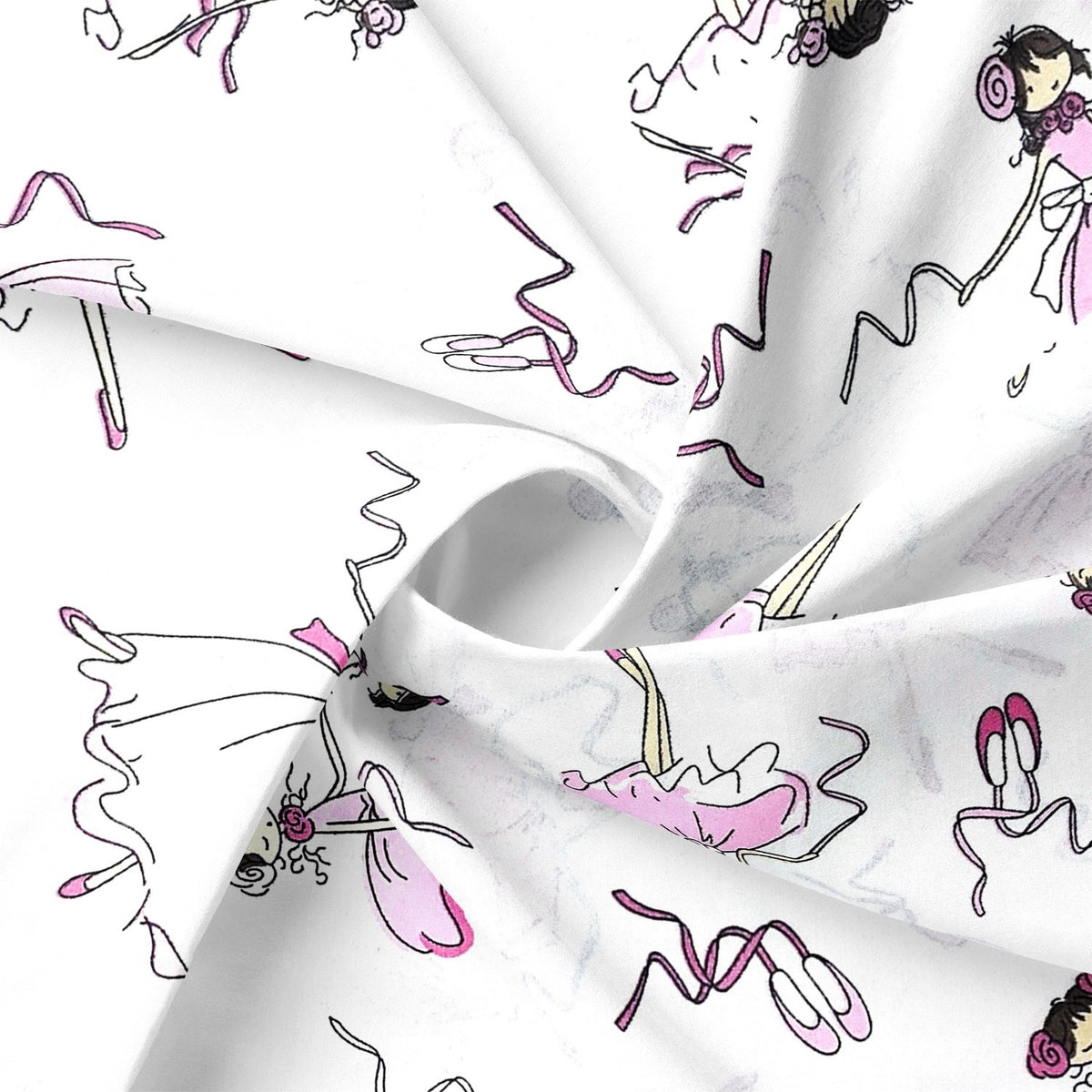 Cotton Fabric - Ballerinas White