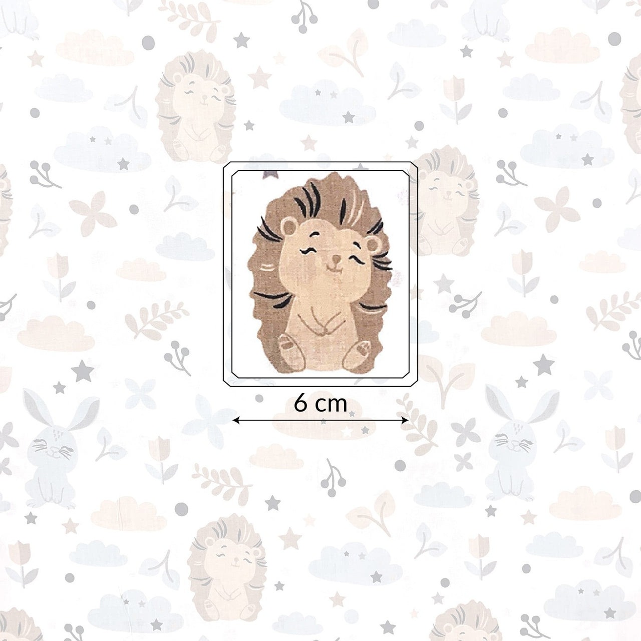 Cotton Fabric - Beige Hedgehogs and Blue Bunnies