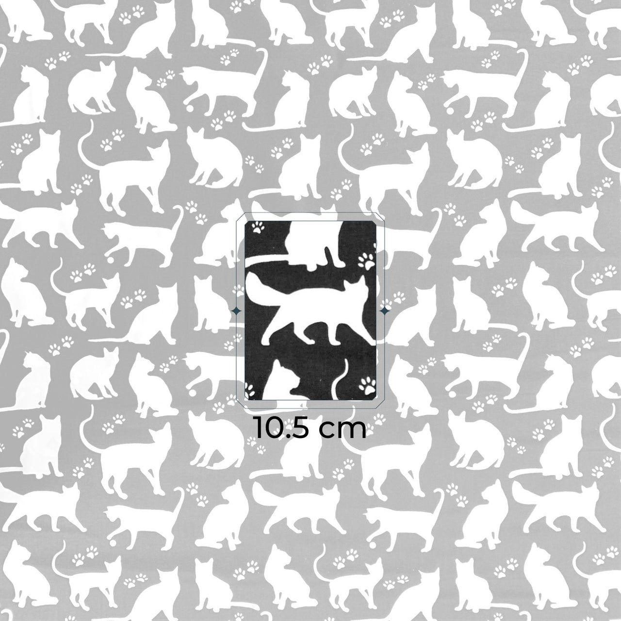 Cotton Fabric - Big White Cats on Black
