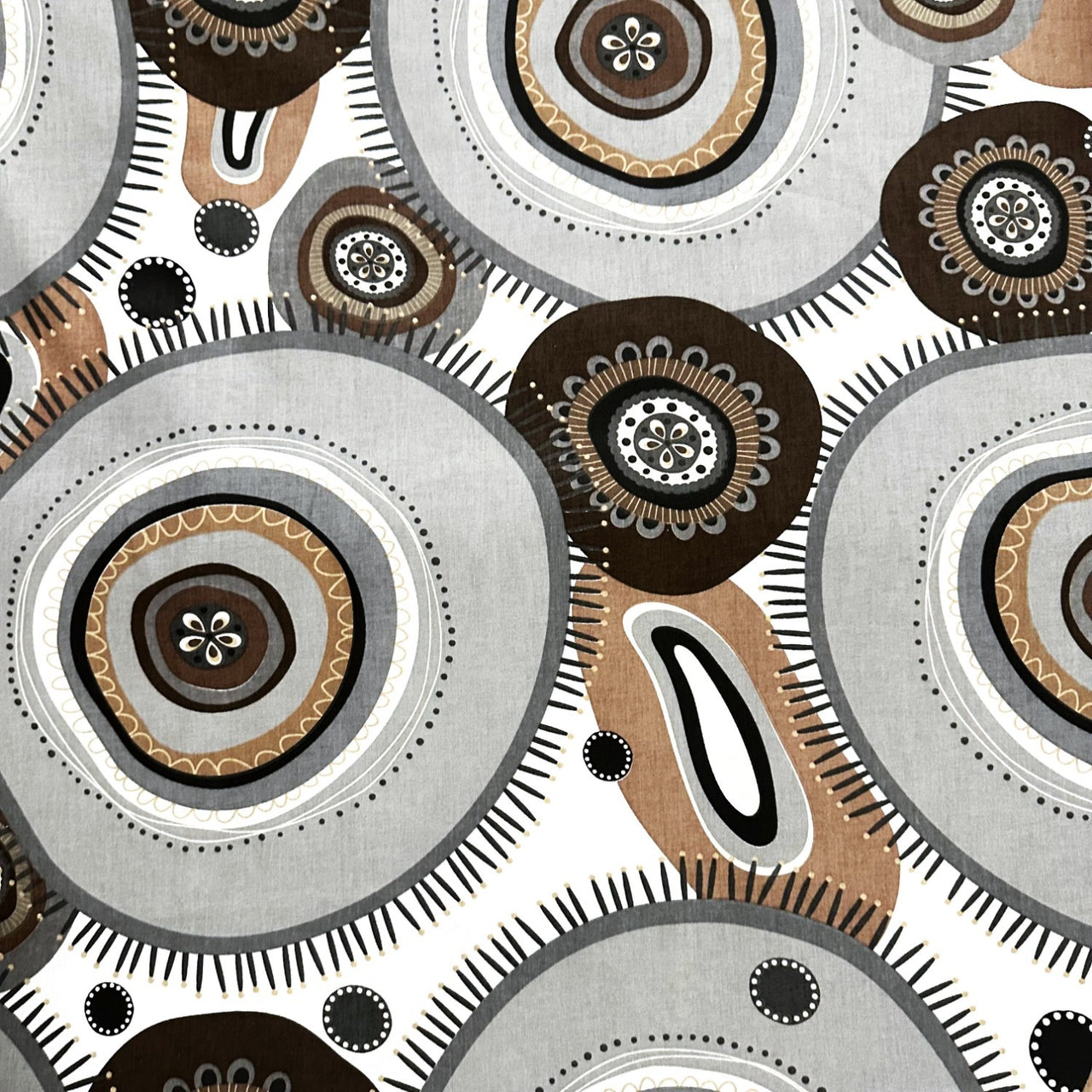 Cotton Fabric - Brown BOHO wheels