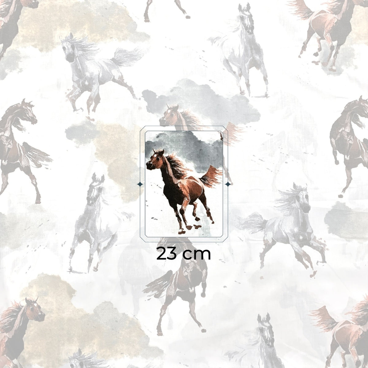 Cotton Fabric - Brown and Grey Horses