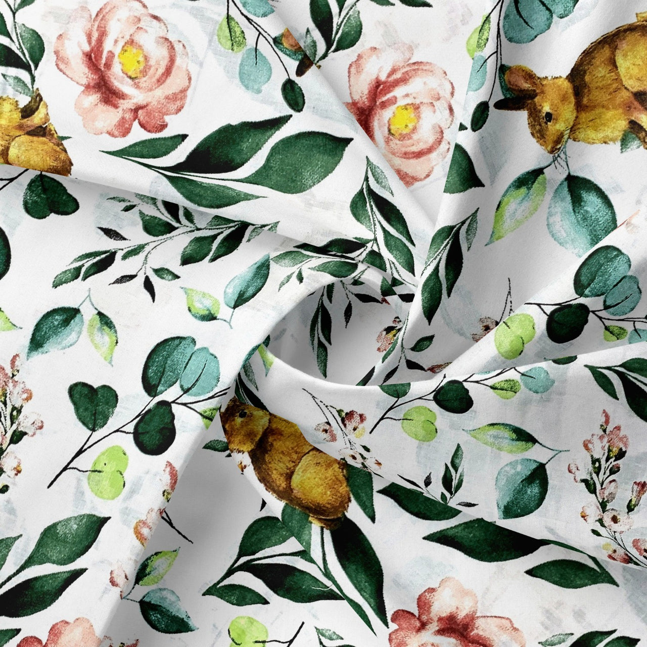 Cotton Fabric - Bunnies and Roses