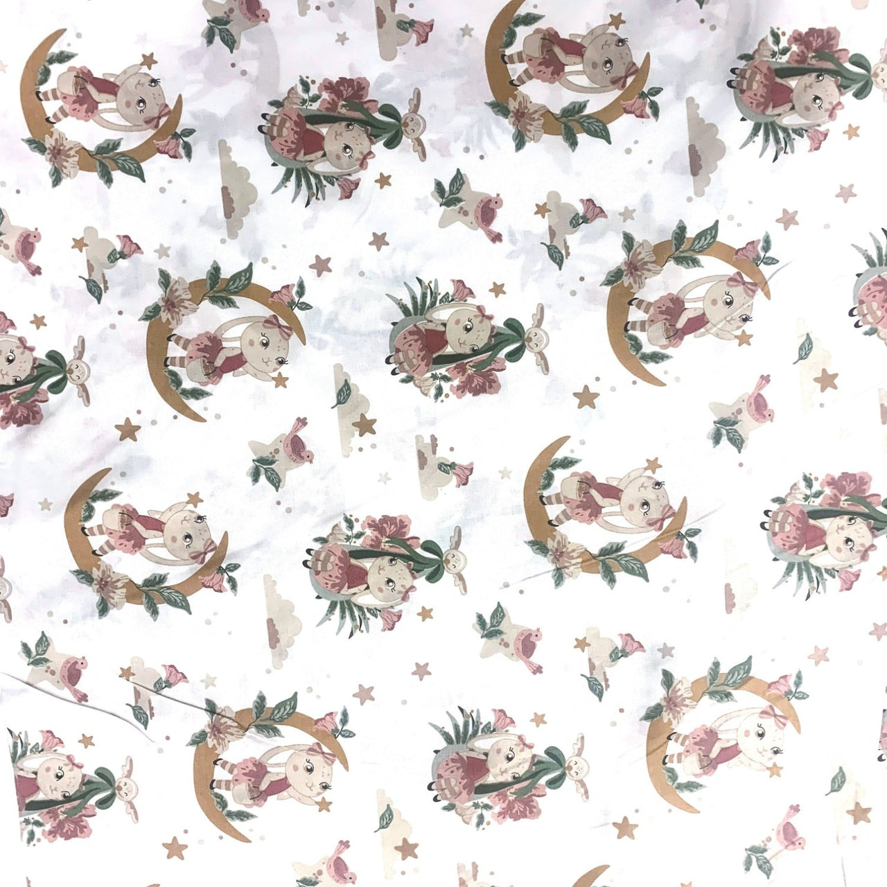 Cotton Fabric - Bunnies and moons, Brown