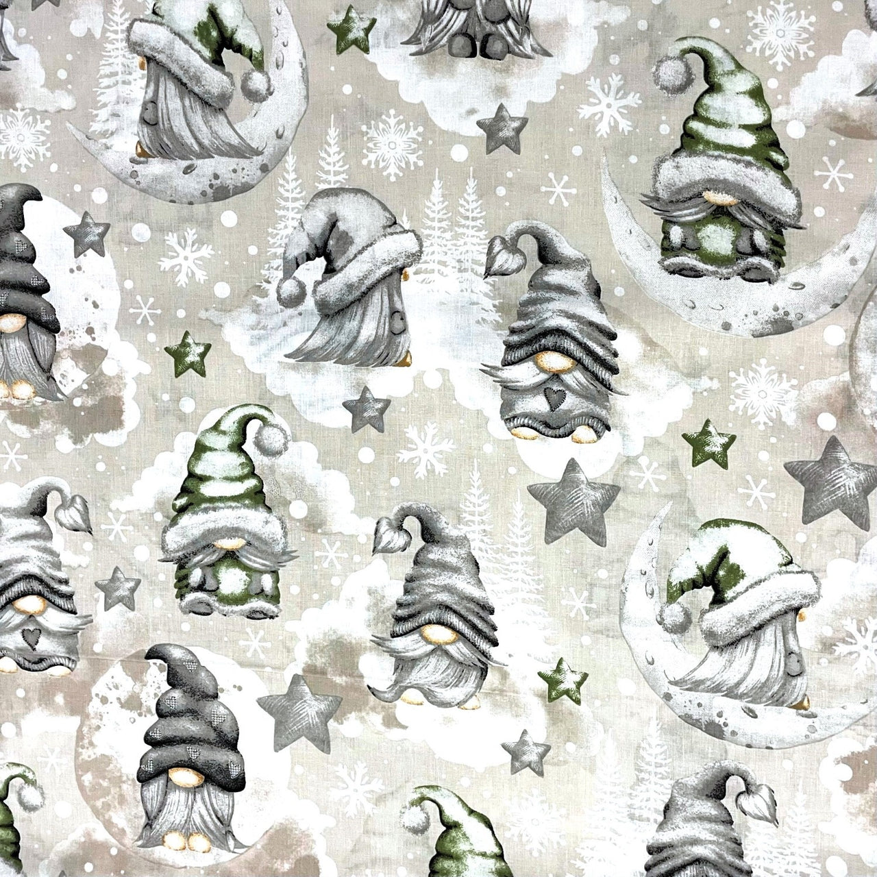 Cotton Fabric - Christmas Gnomes Green