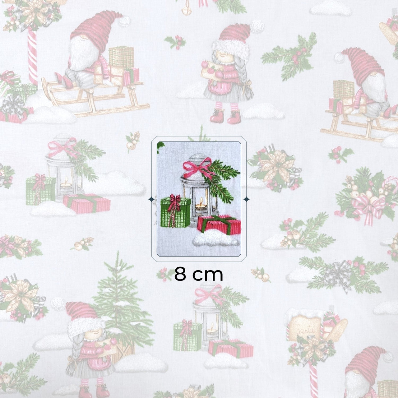 Cotton Fabric - Christmas Gnomes, Light Gray