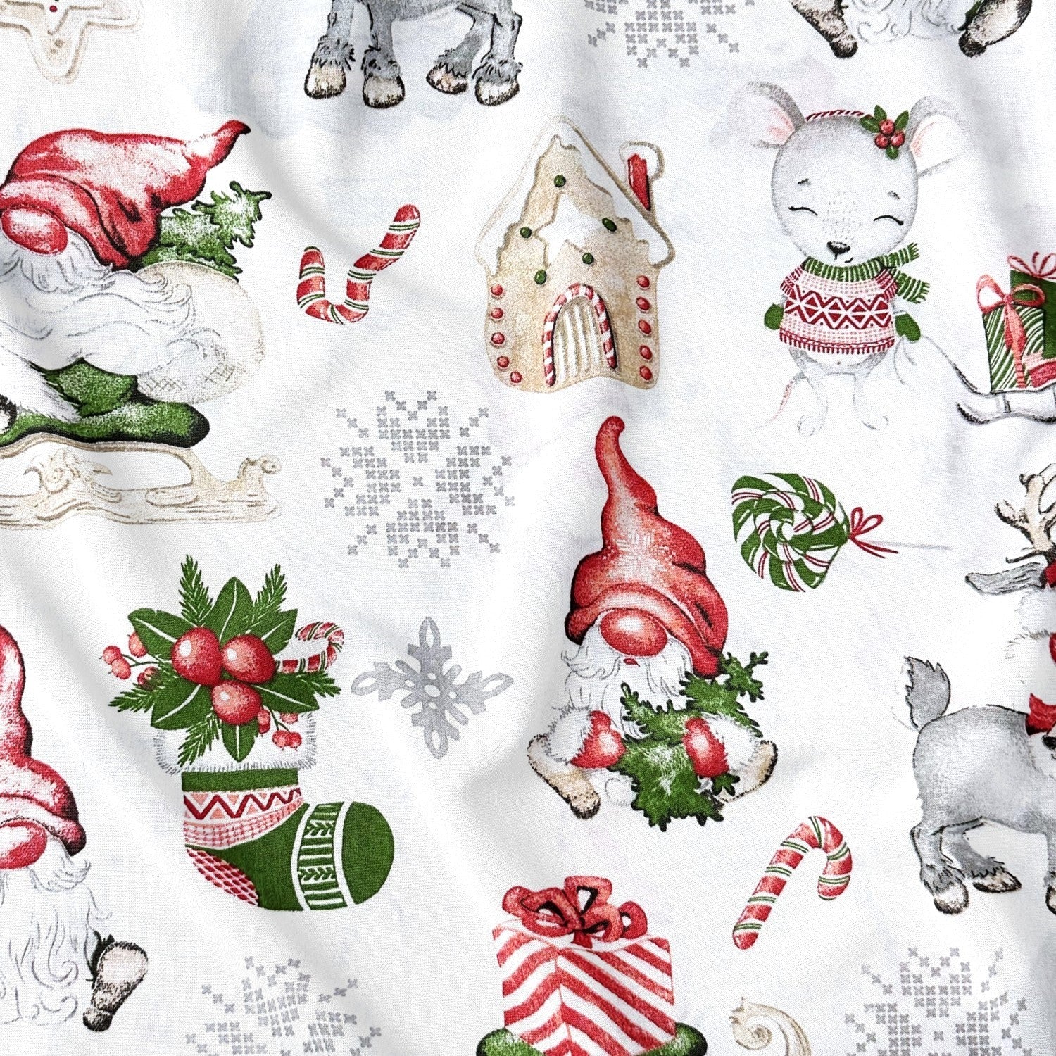 Cotton Fabric - Christmas Iced cottage white
