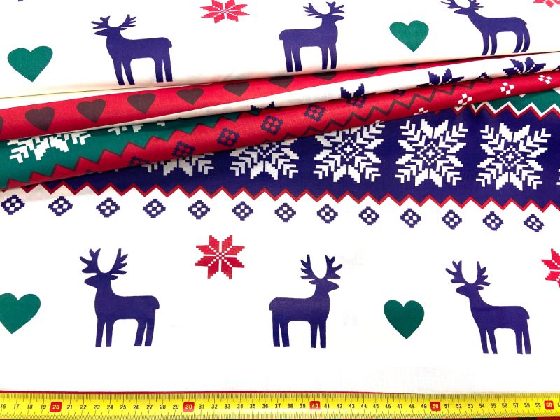 Cotton Fabric - Christmas Scandinavian Reindeer Green