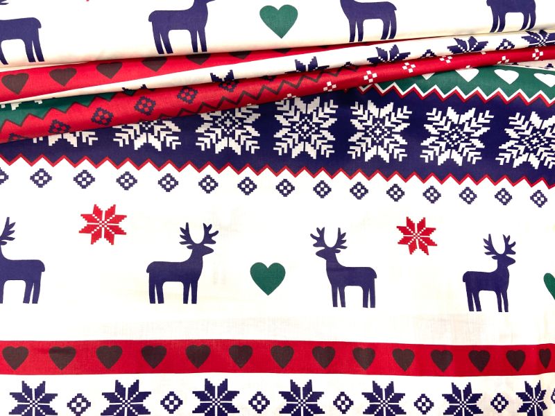 Cotton Fabric - Christmas Scandinavian Reindeer Green