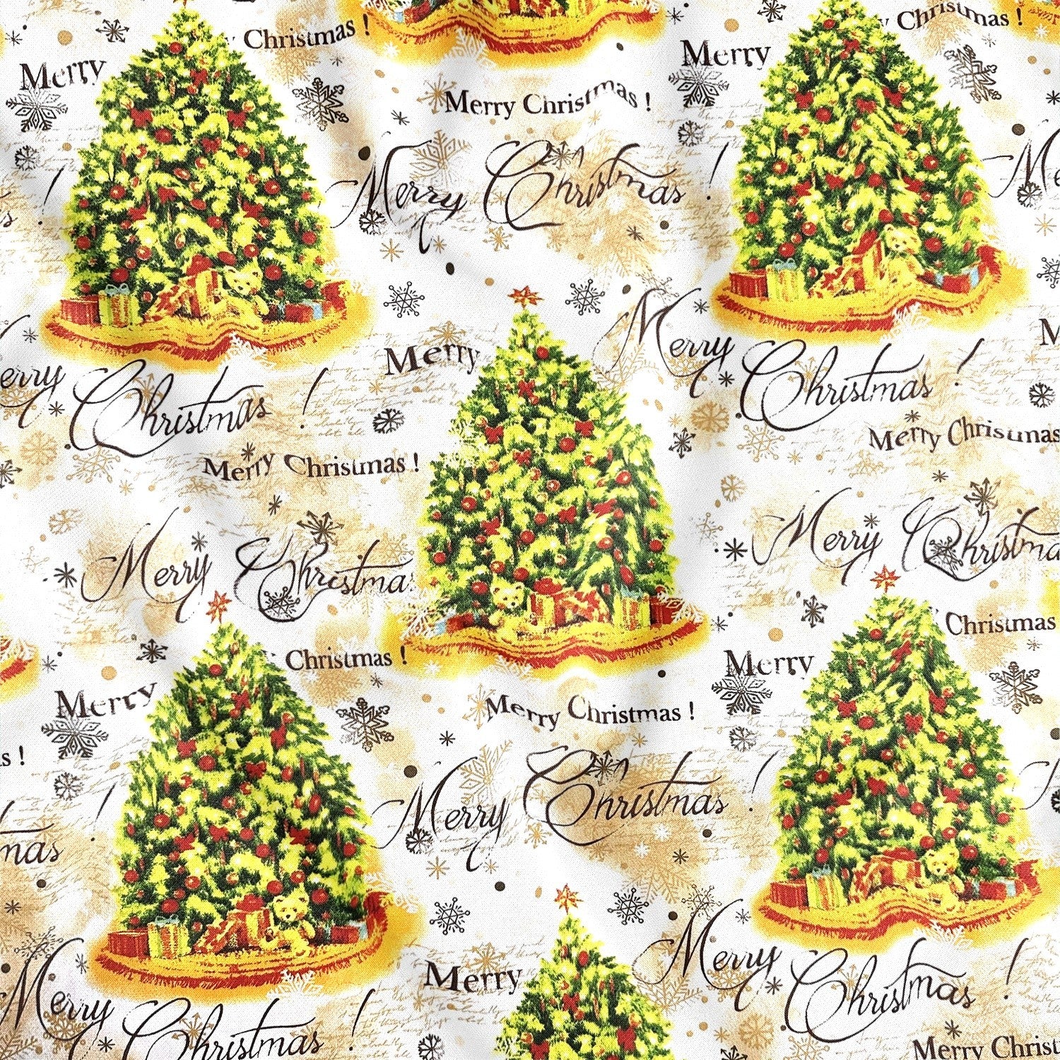 Cotton Fabric - Christmas Trees with Wishes