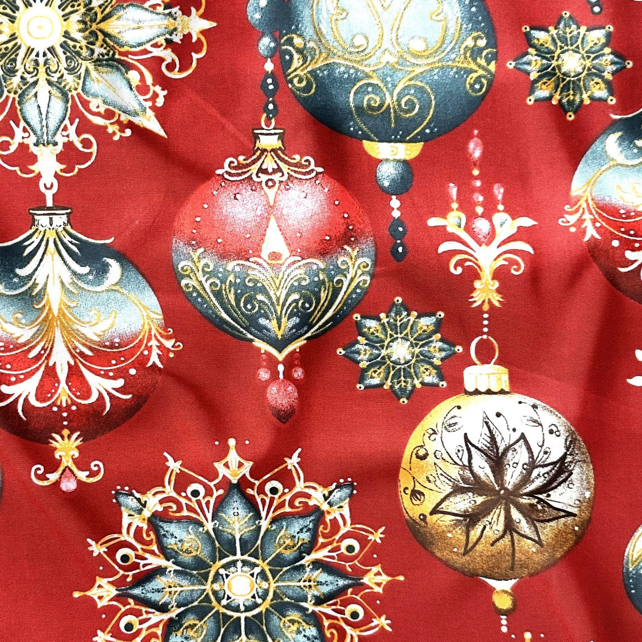 Cotton Fabric - Christmas decorative red baubles