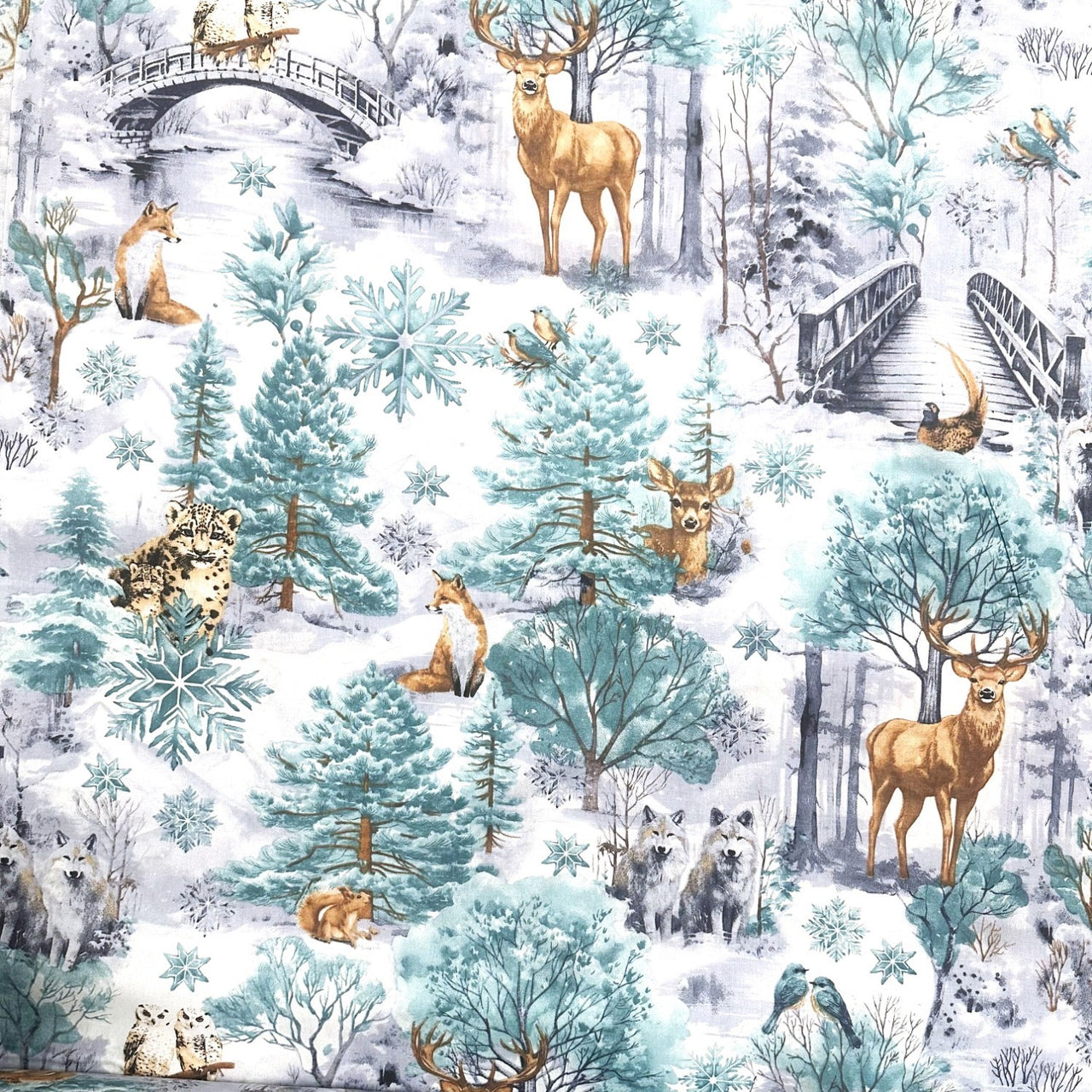 Cotton Fabric - Christmas green landscape