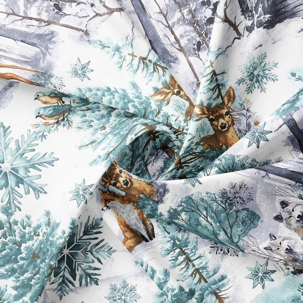 Cotton Fabric - Christmas green landscape