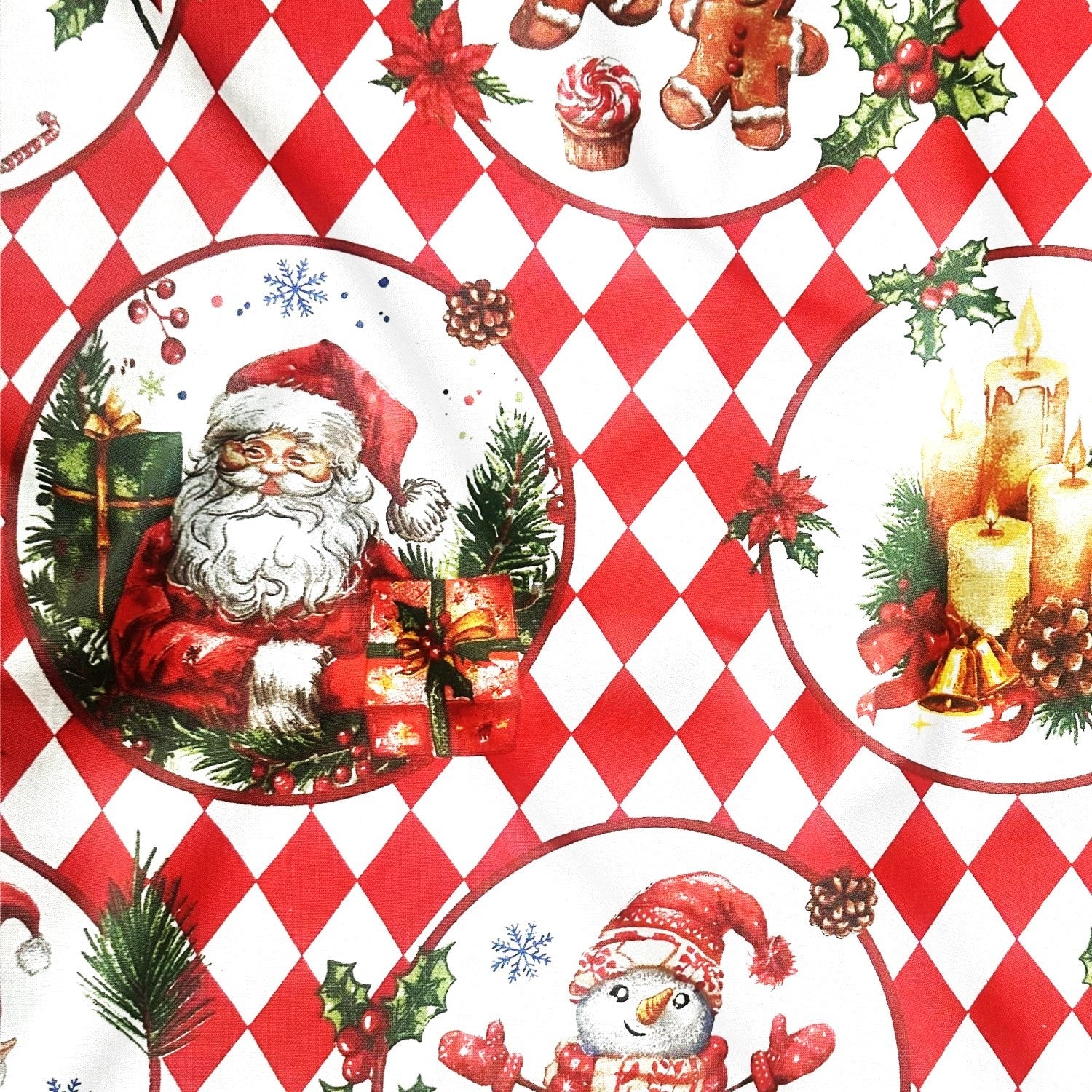 Cotton Fabric - Christmas mood in red and white diamond pattern