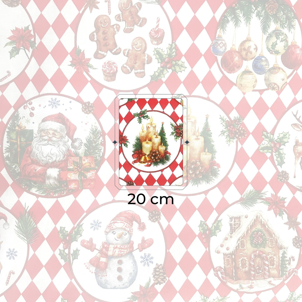 Cotton Fabric - Christmas mood in red and white diamond pattern