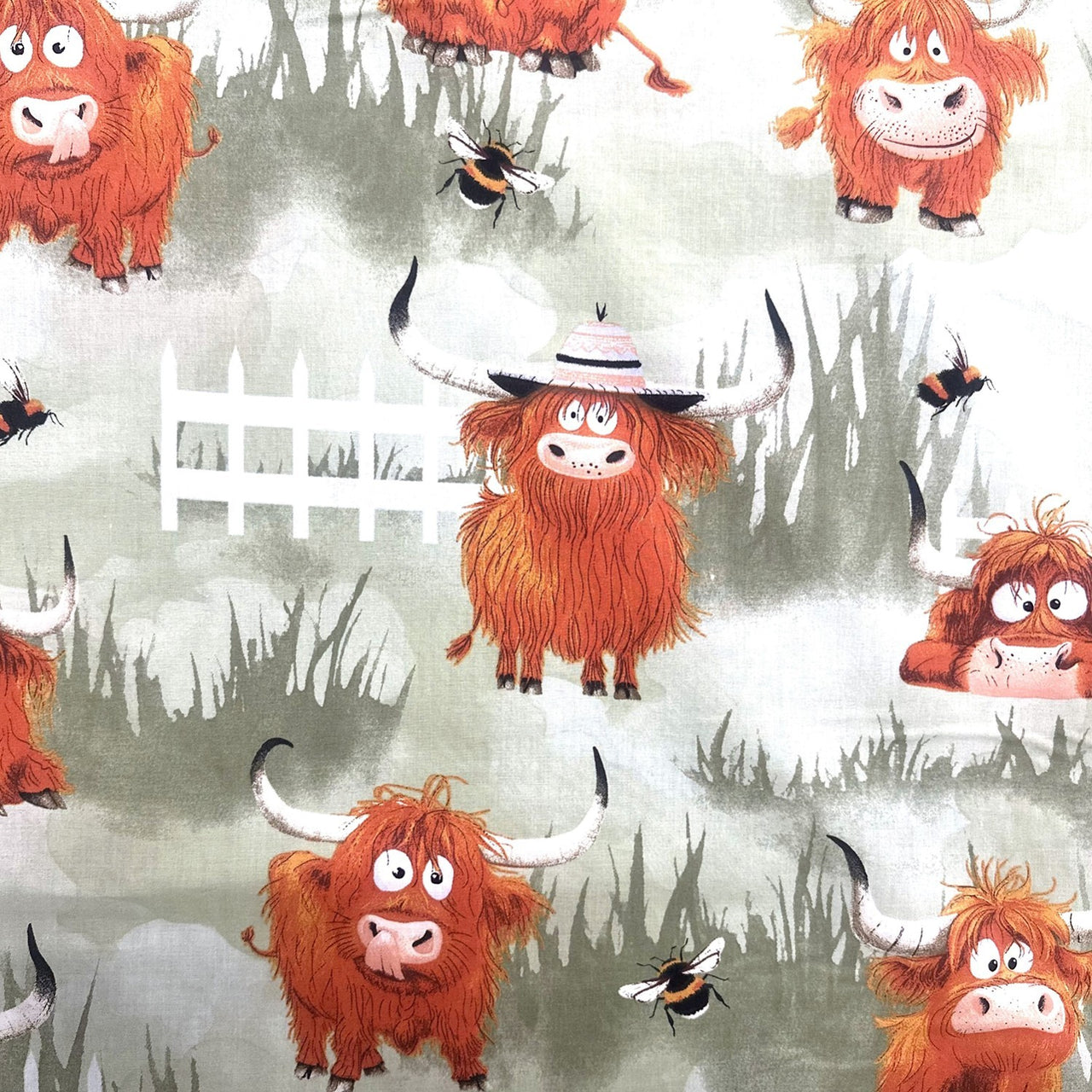 Cotton Fabric - Crazy Cows on the Meadow