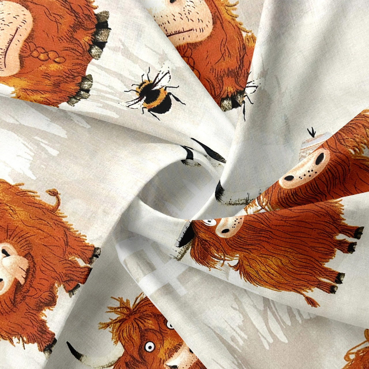 Cotton Fabric - Crazy Cows on the Meadow, Beige