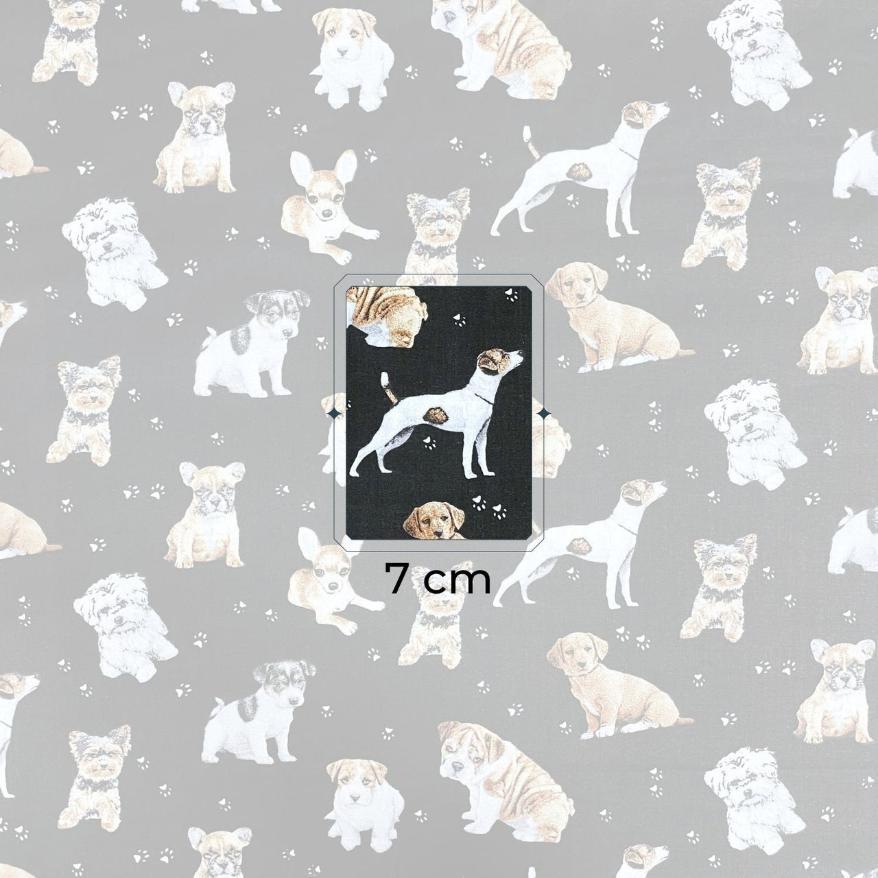 Cotton Fabric - Dogs and Paws on Black