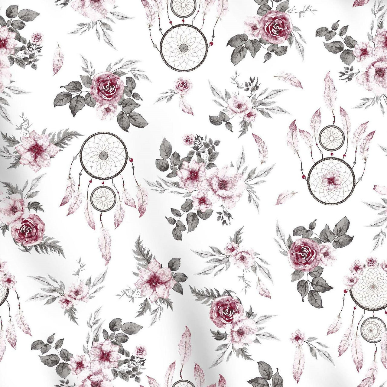 Cotton Fabric - Dream Catchers Roses Maroon