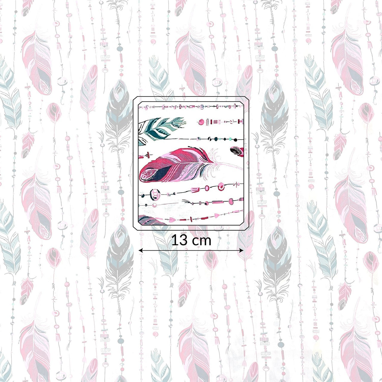 Cotton Fabric - Feathers and Beads Green and Pink