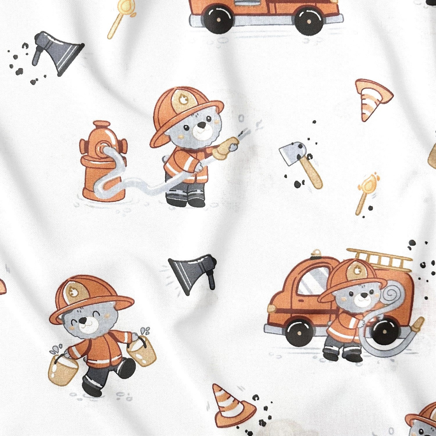 Cotton Fabric - Firefighter Teddy Bear