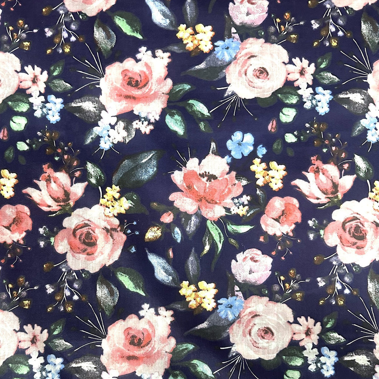 Cotton Fabric - Flowers on Navy