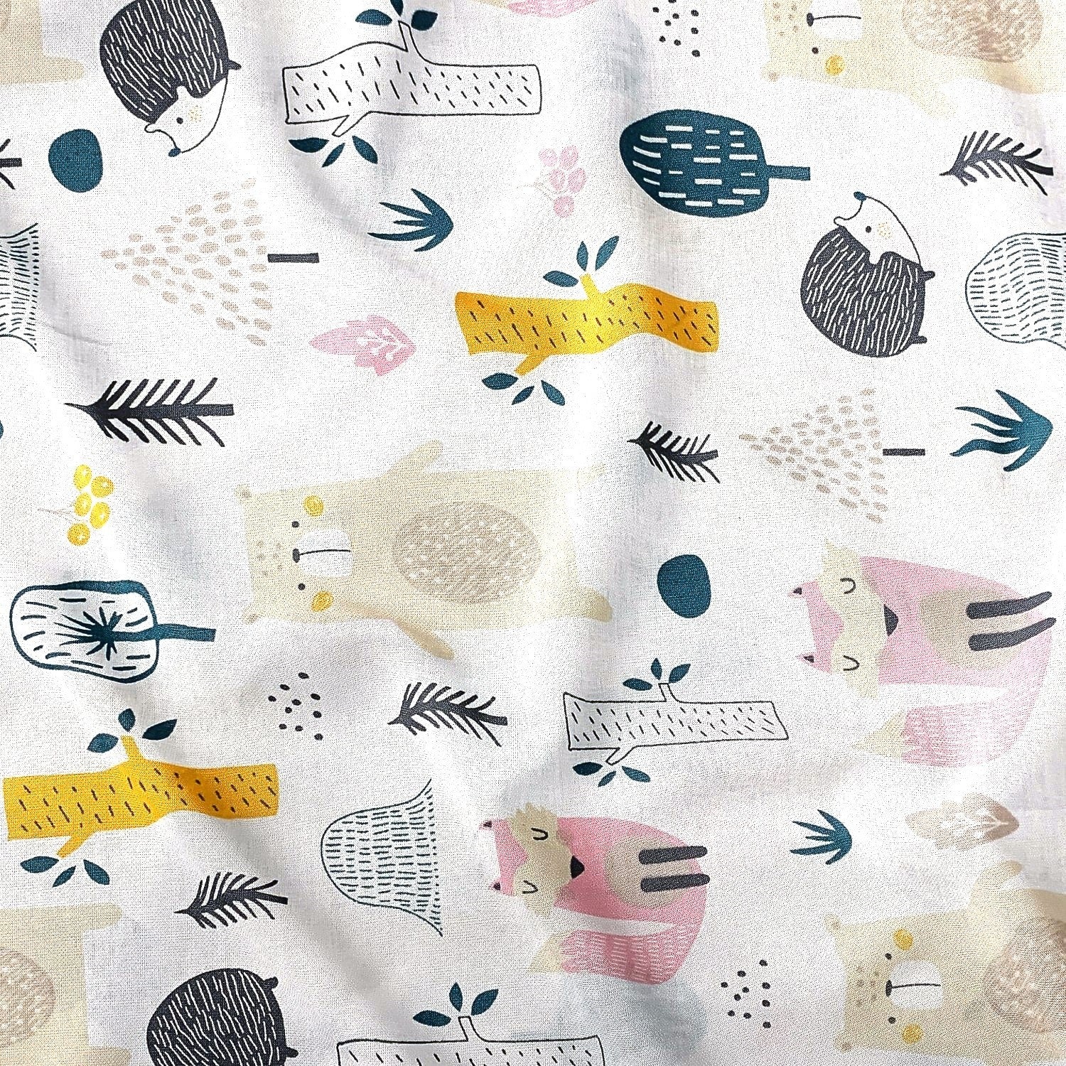 Cotton Fabric - Forest Animals, Orange