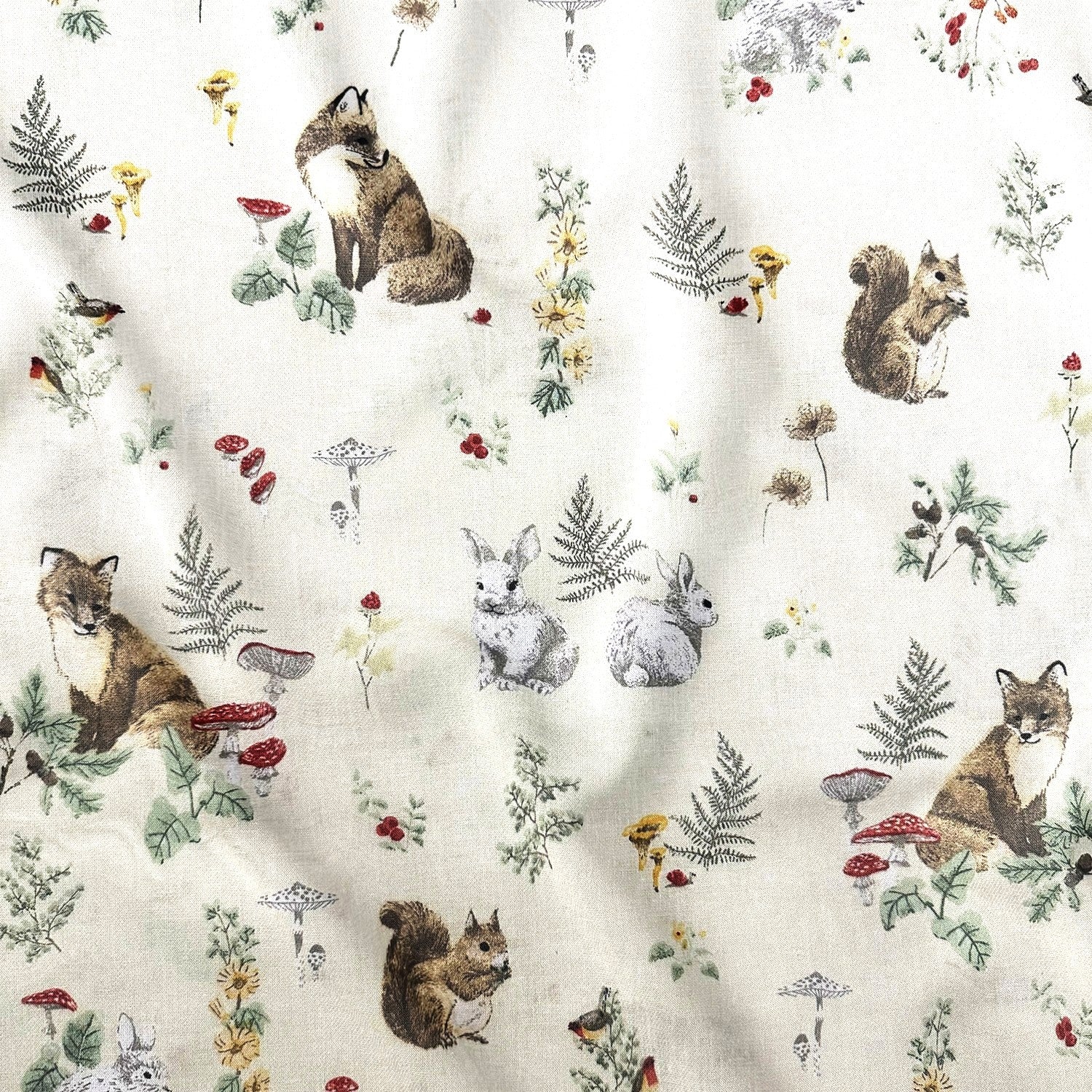 Cotton Fabric - Fox and Squirrel in the Autumn Forest