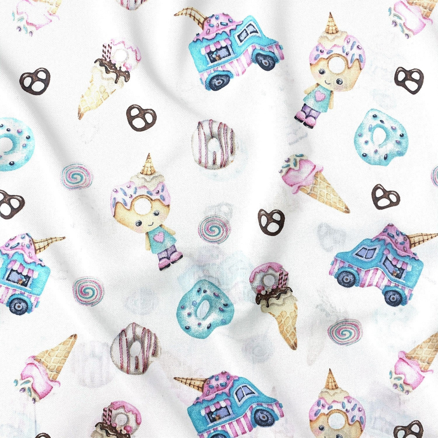 Cotton Fabric - Ice cream and Donuts, Blue