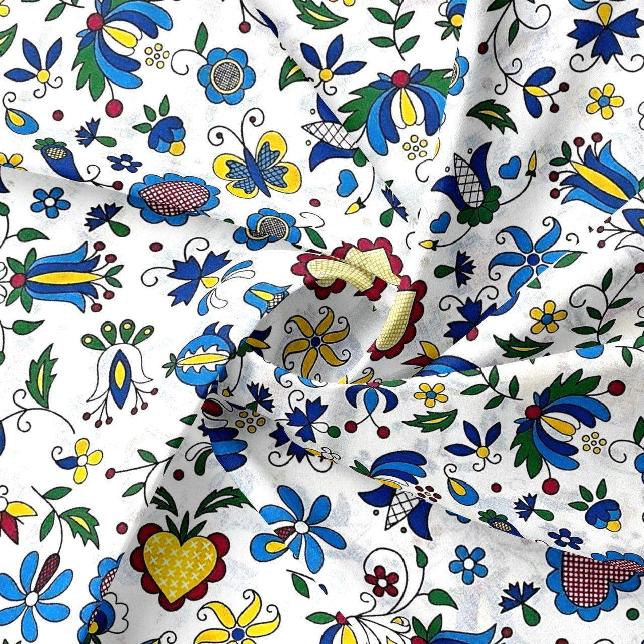 Cotton Fabric - Kashubia Folklore White