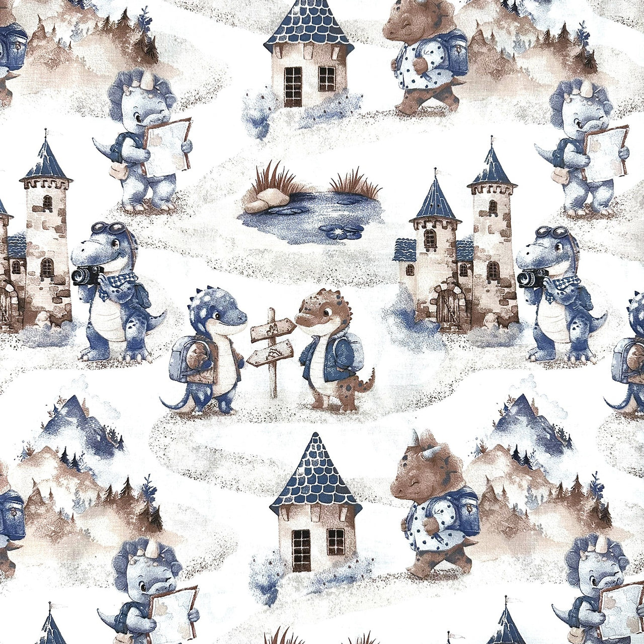 Cotton Fabric - Little Dinos on a Journey