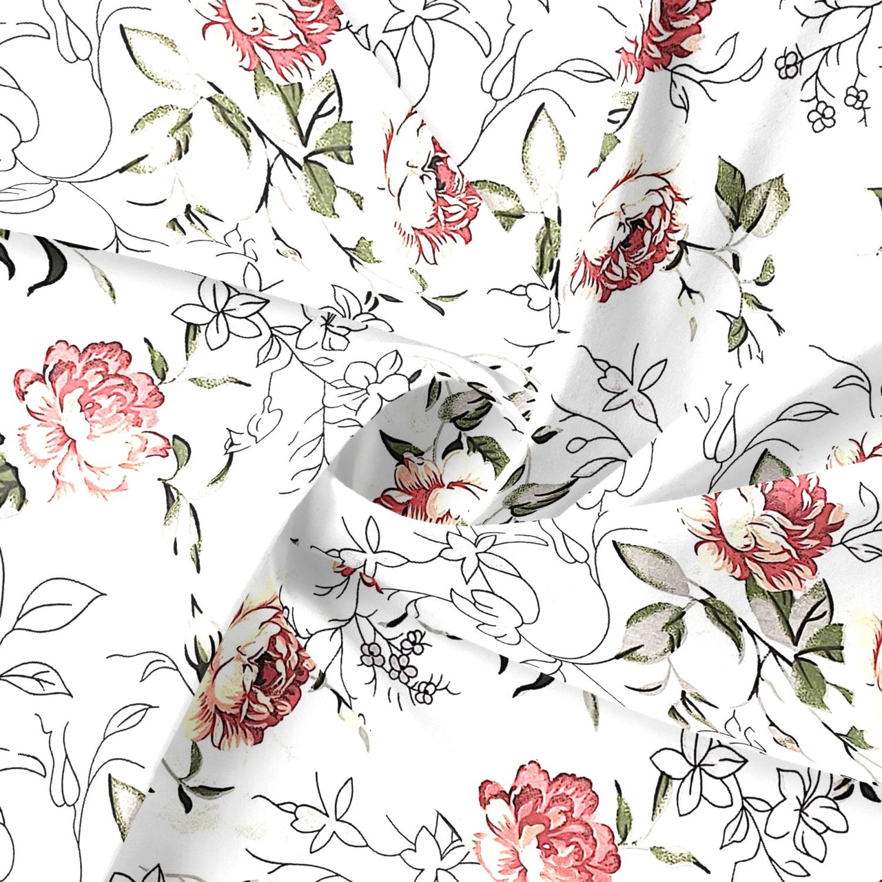 Cotton Fabric - Magic garden, white