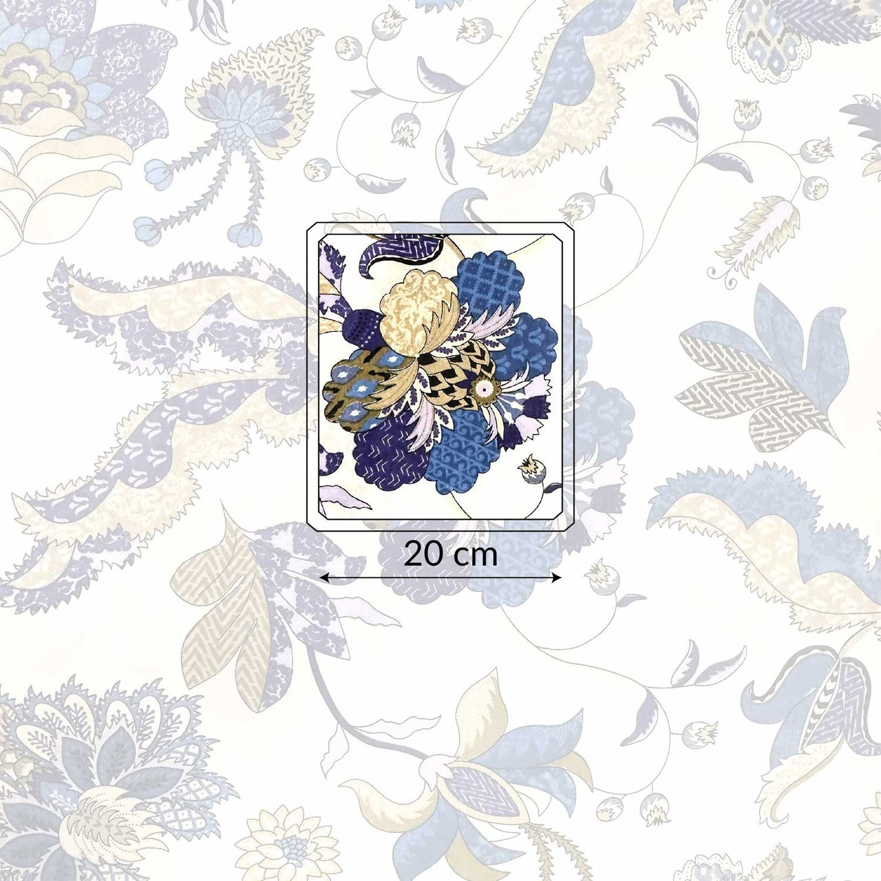 Cotton Fabric - Oriental pattern, Gold and Blue
