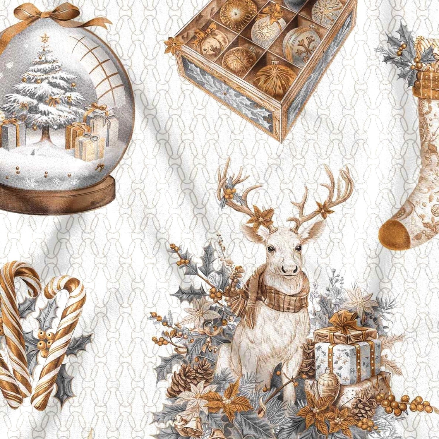 Cotton Fabric - Reindeer, Gold