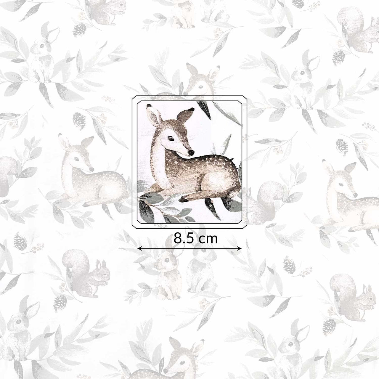 Cotton Fabric - Roe deer, bunnies and cones