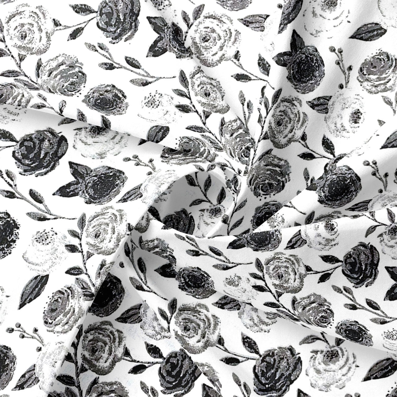 Cotton Fabric - Roses White black