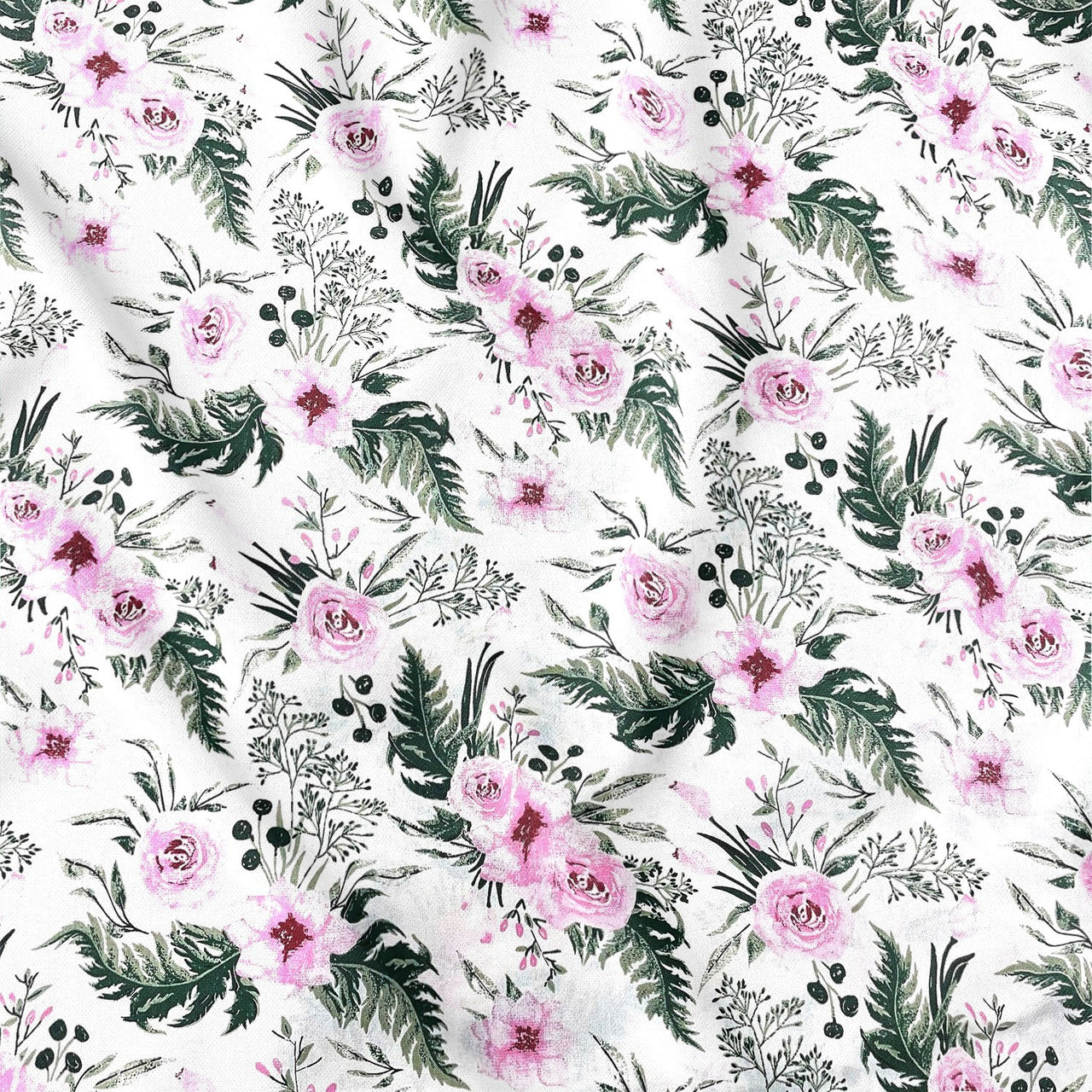 Cotton Fabric - Roses in the Garden White