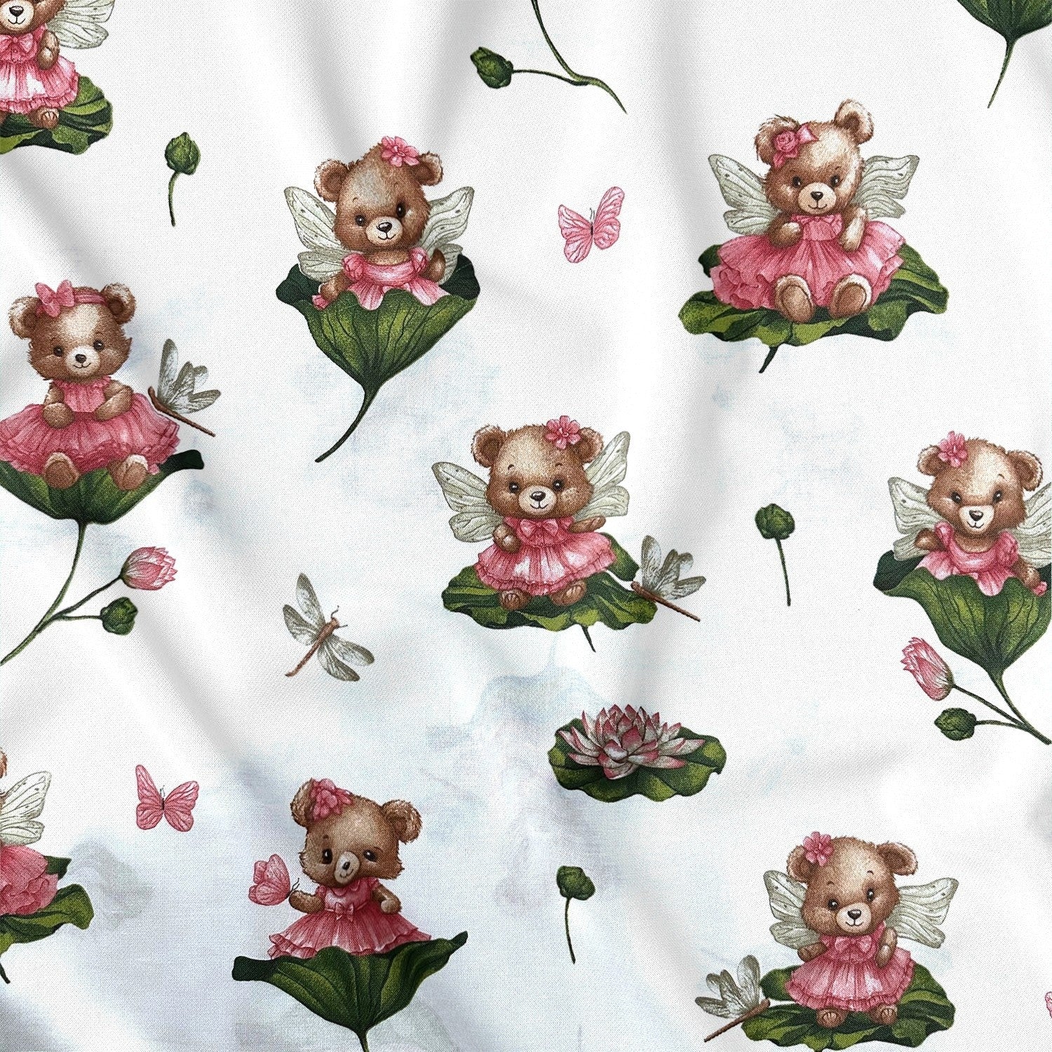 Cotton Fabric - Teddy Bears on a Leaf
