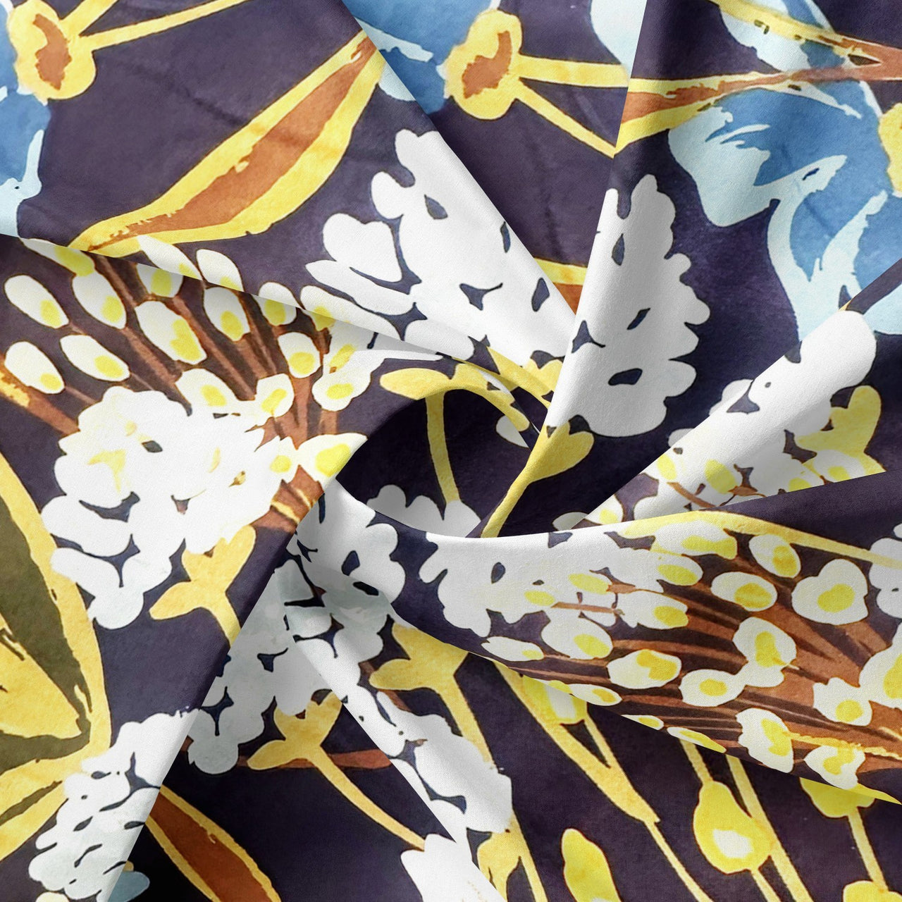 Cotton Fabric - Turquoise and White Lotus Flower