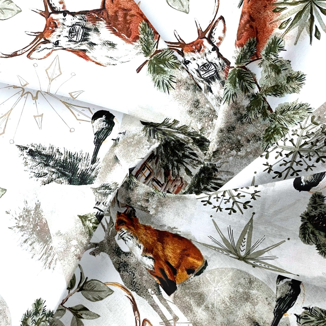 Cotton Fabric - Winter landscape, Green
