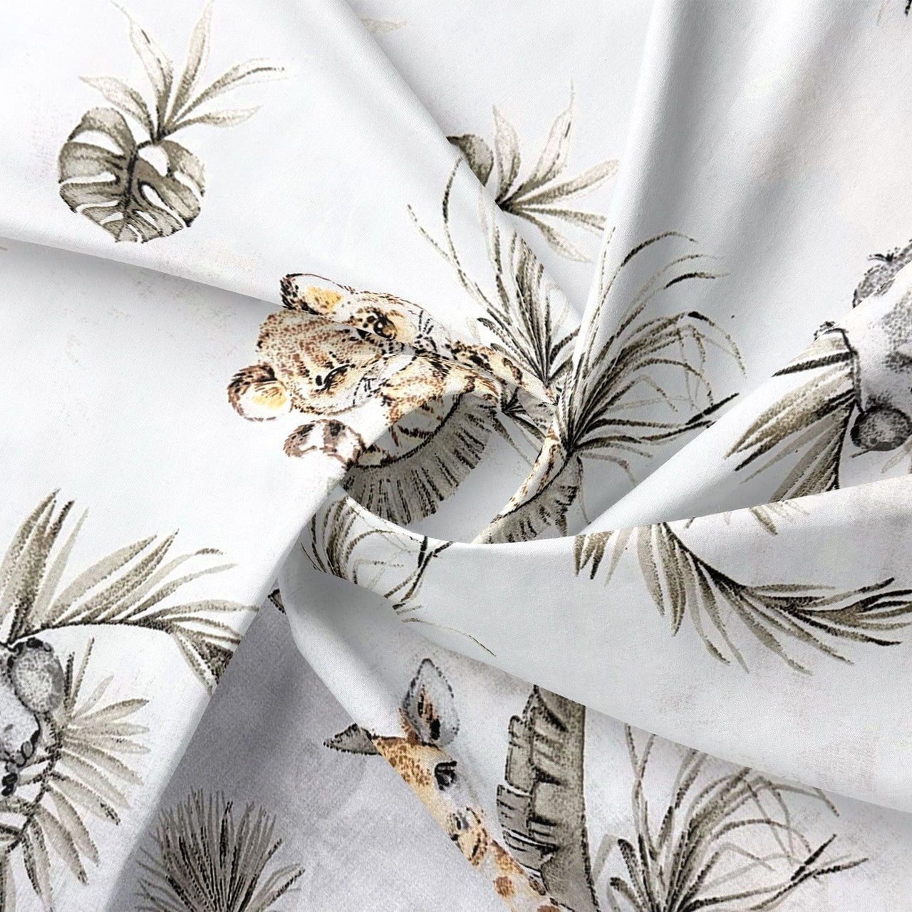 Cotton Fabric - Young safari animals and palm trees