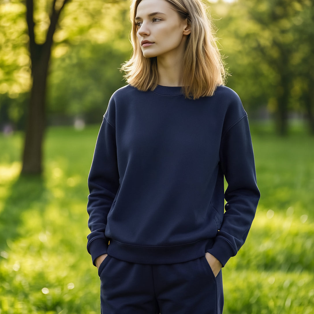 Thick Brushed Sweatshirt - Navy Blue