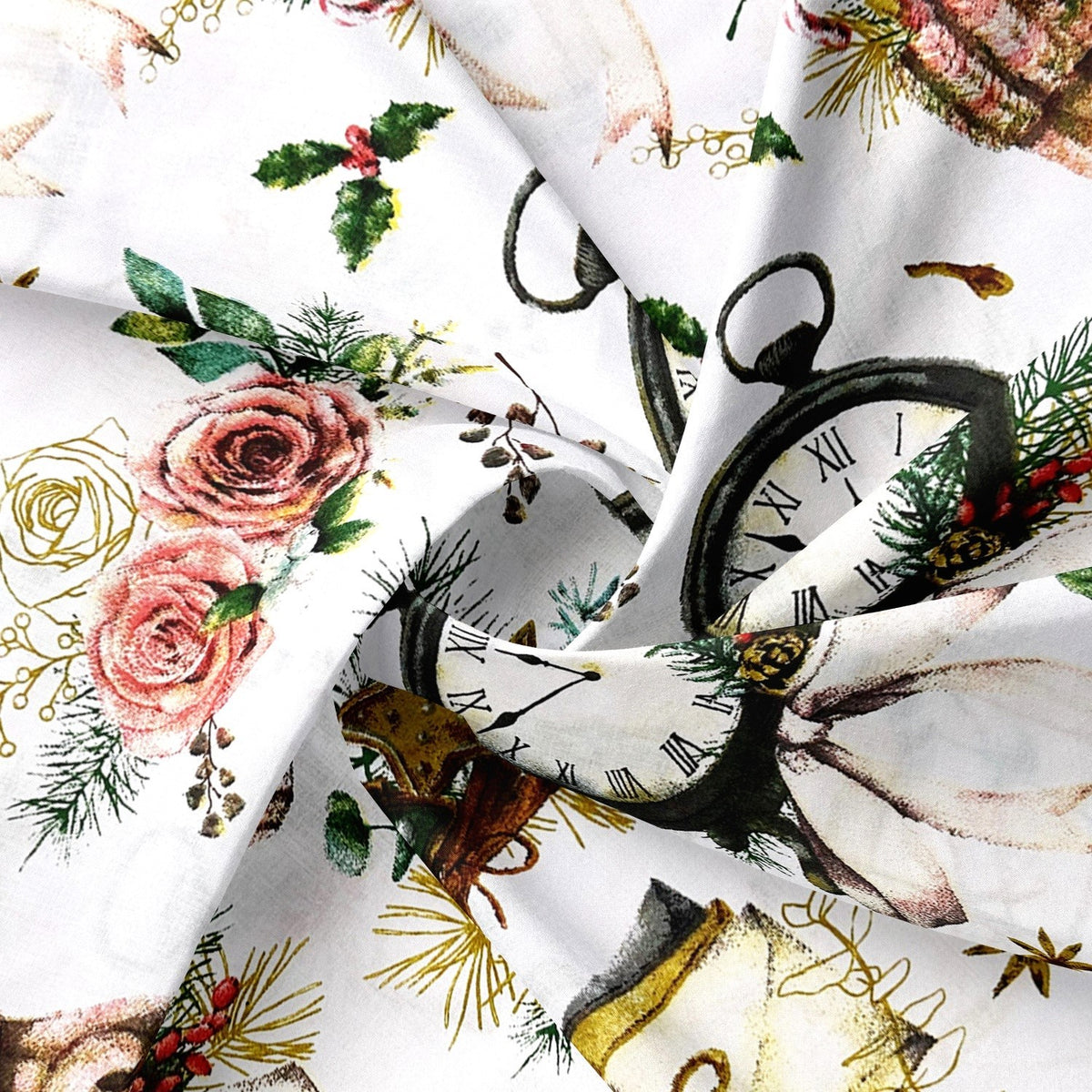 Cotton Fabric - Christmas stockings and gifts - PINaPIN